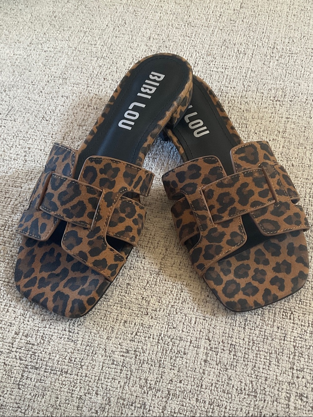 Bibi Lou Leopard Print Slide Sandals in Brown